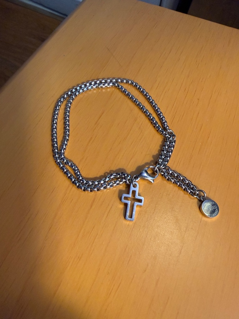 Silver Beaded Cross Charm Bracelet
